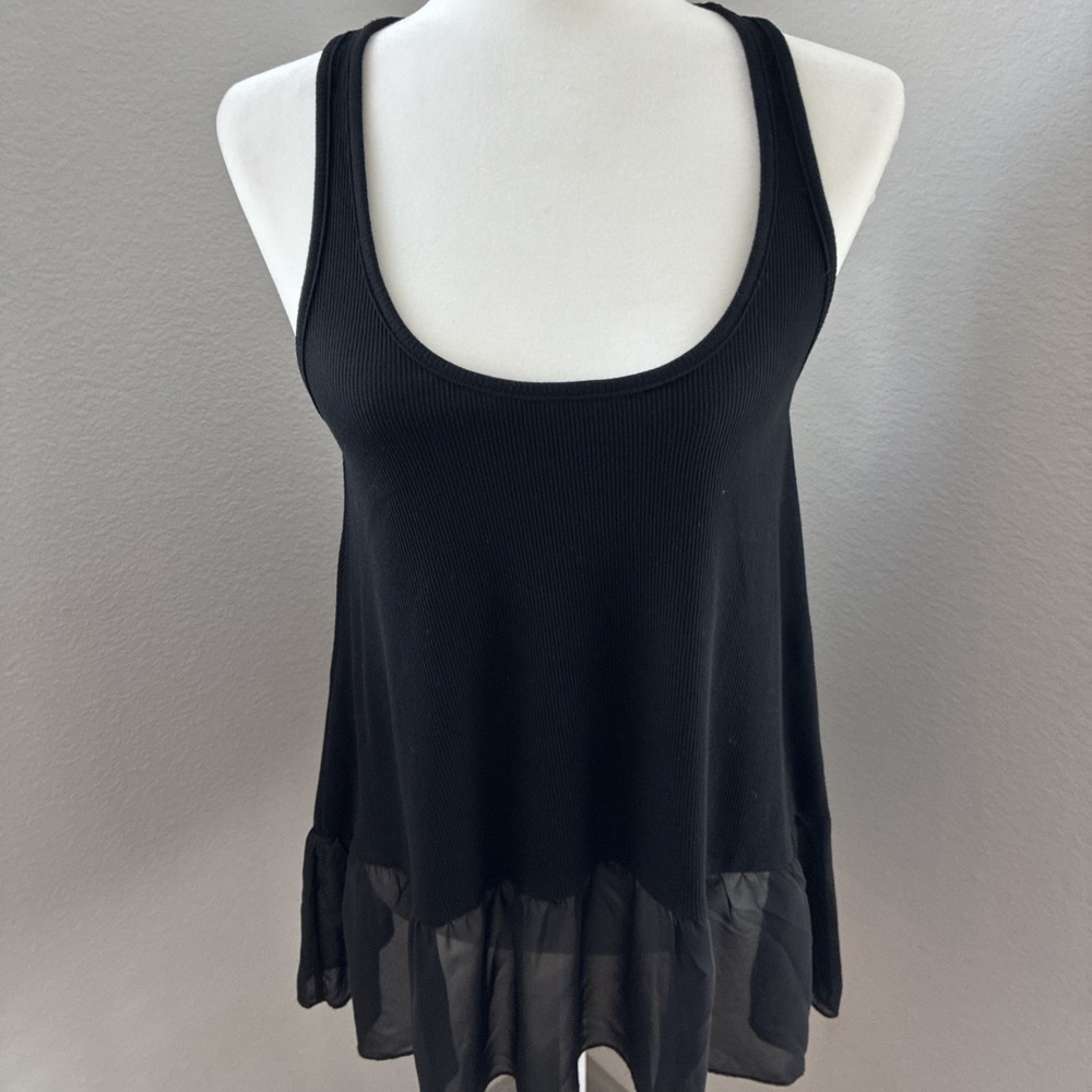 Umgee USA Stretch Swing Ruffle Hem Tunic Tank Top Black Size Small Boho Festival